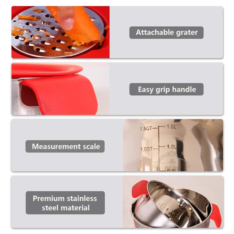 Multifunction Stainless Steel Mixing Bowl with Various Lids and Graters