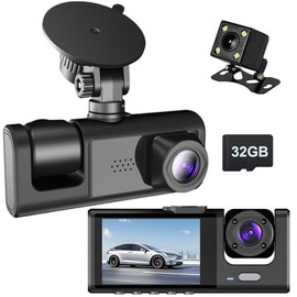 cámaras para automovil, HD1080P Cámara Carro Delantera Trasera Interior con Tarjeta SD 32GB, Grabadora de conducción con visión Nocturna infrarroja gr
