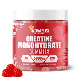 NovaFlex Nutrition - Creatine Monohydrate Gummies 5000mg - Muscle Growth, Strength & Recovery - Sugar Free Pre-Workout - 40 Day Supply - Vegan Creatine - Strawberry Flavour - Men & Women