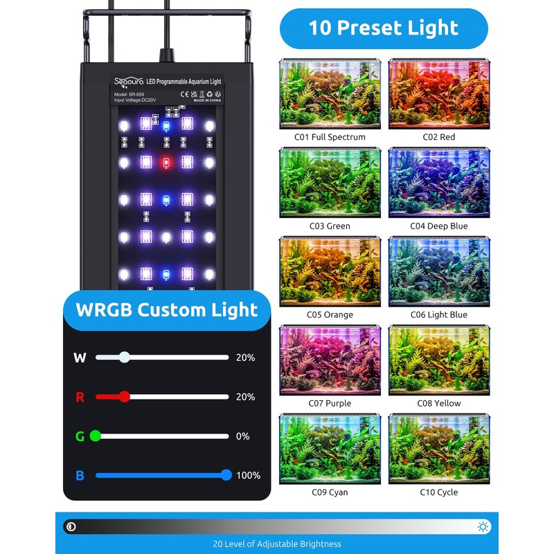 SEAOURA Aquarium Light for Fish Tanks, 24-30in Full Spectrum LED