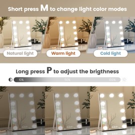 AJJSSA Vanity Mirror with Lights, 11"x 14" Hollywood Lighted Makeup Mirror with Detachable 10X Magnification & 11 Dimmable 3 Colors Modes LED Bulbs, Touch Control, USB & Type-C Charging Port, White.