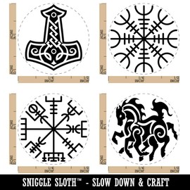 Norse Viking Symbols Protection Awe Mjolnir Hammer Horse Rubber Stamp Set for Stamping Crafting Planners - 1/2 Inch Mini