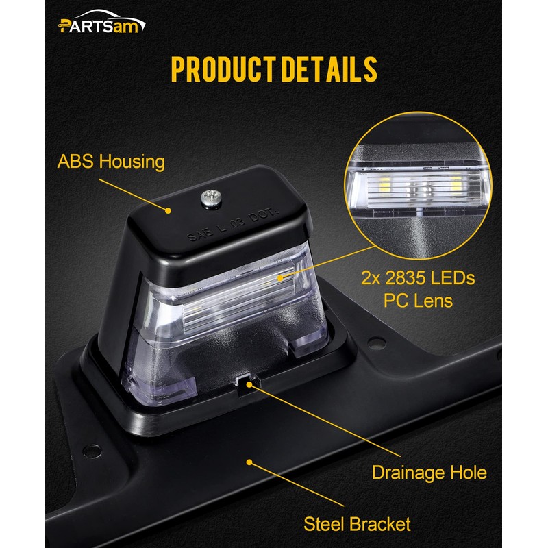 Partsam LED License Plate Light Waterproof 12V DC License Tag