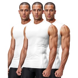 DRSKIN 3 Pack Men's Compression Shirts Sleeveless Tank Top Athletic Sports Workout Running Base Layer Active (COMTK (WH+WH+WH) S)