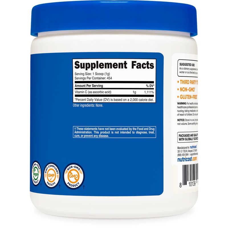 Nutricost Pure Ascorbic Acid Powder (Vitamin C) 1LB | Nutricost