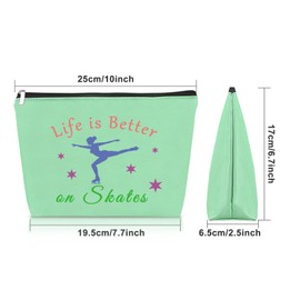 Ice Skater Gifts for Girls Green Makeup Bag Skater Girl Birthday Gift Figure Skating Coach Gifts Cosmetic Bag Ice Skating Themed Gifts Skate Lover Gift Graduation Christmas Gift