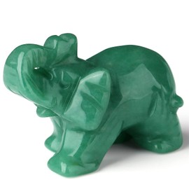 2" Green Aventurine Elephant Decor Healing Crystal Cute Polished Natural Stone Hand-Carved Sculpture Statue Figurines Gemstone Energy Hippie Home Room Office Desk Decoration Gifts for Women Men