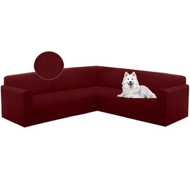 HDCAXKJ Sectional Couch Cover L Shape Stretch Sofa Covers Washable Jacquard Corner Couch Slipcover Non Slip Sectional Slip Cover U Shaped Furniture Protector for Pets Dogs (Wine Red, X-Large)