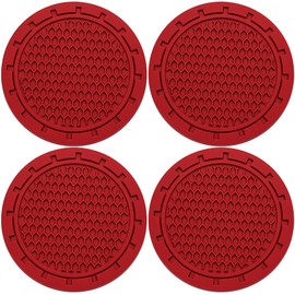 MEAJOO 4PCS Car Cup Holder Coaster, Non-Slip Cup Holders Embedded in Ornaments Coaster, 2.75 Inch Universal Recessed Car Interior Accessories (Red)