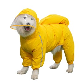 Leowow Dog Raincoat, 4 Legs Large Dog Rain Jacket with Reflective Stripe,Dog Hooded Waterproof Raincoats for Big Dogs,Large Breeds Dogs Rain Jackets with Legs,Tail(Yellow,11XL)