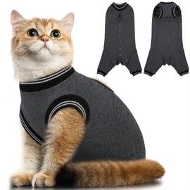 T'CHAQUE Cat Surgery Recovery Suit for Female Male, Cat Onesie Pet Surgical Pajamas Hind Legs Long Sleeve, Abdominal Wound Skin Diseases, E-Collar Alternative, Spay/Neuter Recovery Suit, Gray-M