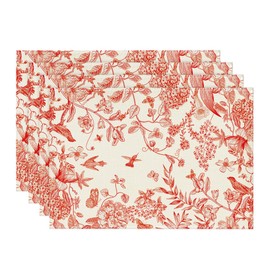 Artoid Mode Red Hydrangea Flowers Chinoiserie Christmas Placemats Set of 4, 12x18 Inch Vintage Spring Table Mats for Party Kitchen Dining Decoration
