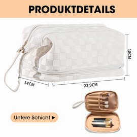 Travel Cosmetic Bag Cosmetic Bag Travel Makeup Bag with Large Capacity PU Leather Portable Waterproof Makeup Bag Toiletry Bag Organiser for Toiletries, C-white