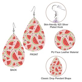 Zokola Watermelon Leather Drop Earrings Set, Cartoon Fruit Watermelon Pieces Lightweight Teardrop Earrings Leather Dangle Earrings For Women Friends Wedding Jewelry