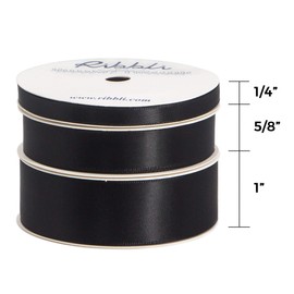 Ribbli 3 Rolls Double Faced Solid Satin Black Craft Ribbon,Total 30 Yards,(1/4 Inch x 10-Yard,5/8 Inch x 10-Yard,1 Inch x 10-Yard),Use for Bows Bouquet,Gift Wrapping