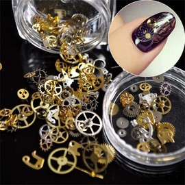 2 Boxes Time Gears Nail Studs Metal Nail Sequins 3D Punk Nail Art Decorations Alloy Manicure Art Beauty Supplies Retro & Gold Color