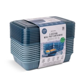 Core Home Pantry Refrigerator Freezer 24 Ounce BPA Free Plastic Sectioned Stackable Meal Prep Food Storage Containers, 20 Piece Set Cool Dusk Blue