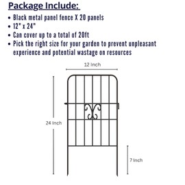ShopLaLa Garden Fence Animal Barrier (20 Panels) 12in(L) x 24in(H) Rustproof Decorative Border Metal Wire Fencing Butterfly Edging for Landscape Patio Yard Outdoor Decor No Dig, Black Fences for Dogs