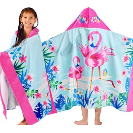 VOOVA & MOVAS - Toallas con Capucha Flamingo Algodón Suave y Grueso para niños de 3 a 10 años | Toalla Envolvente Absorbente, Perfecta para Playa, Piscina, baño, natación | Flamenco Tropical