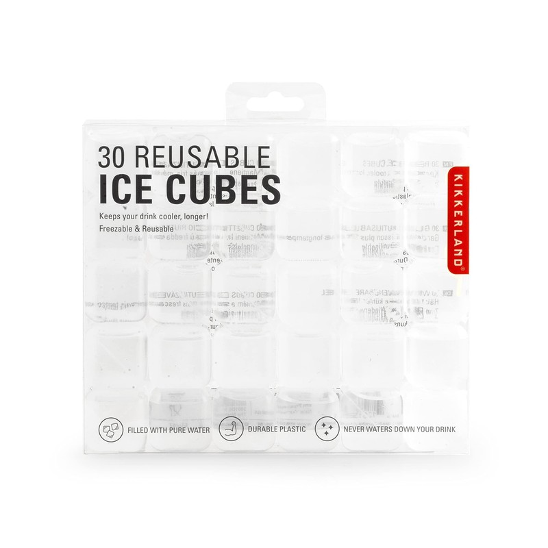 Kikkerland - Reusable Ice Cubes, 30 Pack, Clear Plastic Ice