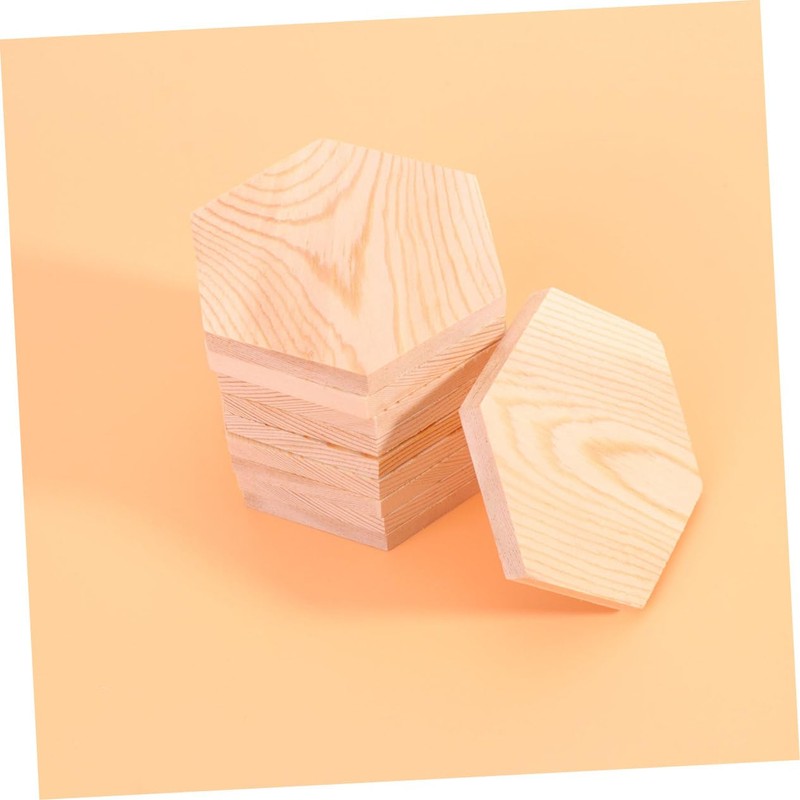 TEHAUX 10pcs Polygonal for DIY Crafts Solid Pine Hexagon Shaped