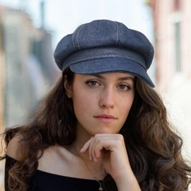 ZARSIO Denim Newsboy Hat Adjustable Beret Hat Cabbie Cap Octagonal Cap (US, Alpha, One Size, Denim Blue)