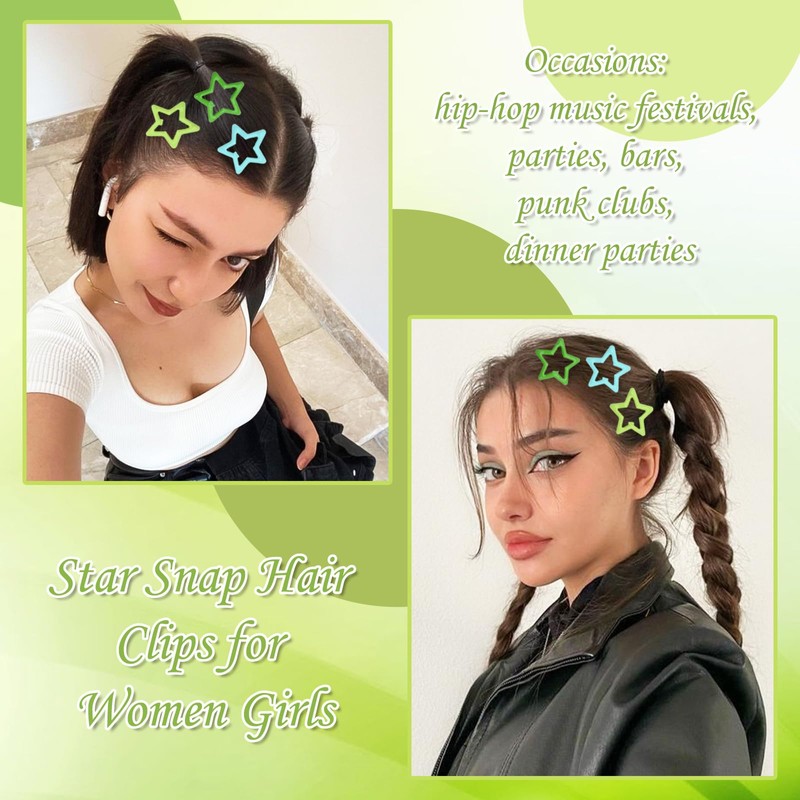 NAISKA Green Star Hair Accessories - Non-Slip Snap Barrettes and