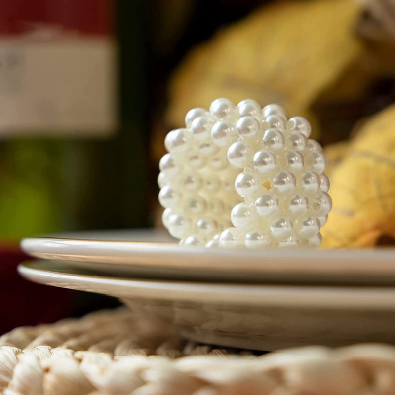 Set of 12 White Pearl Napkin Rings Wedding Table Decoration