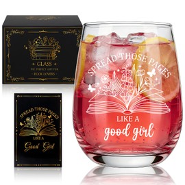 Ovveroche Book Lover Gift 15oz Stemless Wine Glass Mother's Day Birthday Christmas New Years Gifts for Librarians Avid Readers Writers