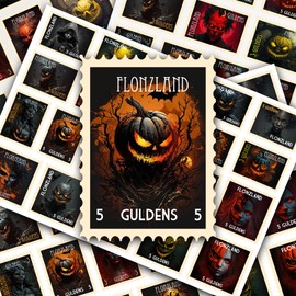 Post Stamps Stickers Set ~ Eerie and Macabre: Dark and Haunting Illustrations of Nightmarish Figures and Sinister Pumpkins ~ FLONZ Vintage Decals for Craft