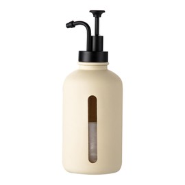 Enra Glass Soap Dispenser with Window,17oz Beige Hand Soap Dispenser Stainless Steel Hand Pump,Liquid Soap Dispenser Countertop Lotion Bottle for Bathroom Kitchen(Beige)