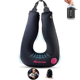 Mixtrend Travel Pillow Inflatable Car Pillow for Kids & Adults – Car Sleeping Neck & Head Support for Long Road Trips, Kids Sleeping Aid with Mini E-Pump (Rose Red)