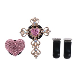 YYlingx 2 Pieces Car Vent Clips, Pink Crystal Cross Car Vent Clip, Pink Heart Car Vent Clip,Bling Car Interior Decoration Accessories for Girls