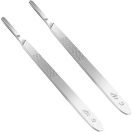 HAISENGO 2pcs Scalpel Handle # 3, Stainless Steel Scalpel Knife Handle, Lightweight and Durable, Fits Surgical Blades No. 10, 11, 12, 15 for Laboratory Hospital Home Use