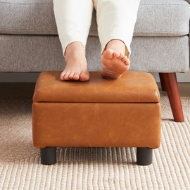 BAKSEA Small Foot Stool Under Desk Foot Stools Ottoman Footstool Foot Stools Small Footstools Foot Stool for Living Room Foot Rest 15" W x 12" D x 9.5" H Faux Leather Brown