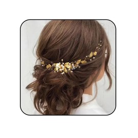 Edary Bridal Flower Wedding Headpiece Gold Wedding Hair Accessories Pearls Bridal Jewellery Leaf for Women and Girls