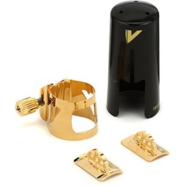 Vandoren LC06P Optimum Ligature and Plastic Cap for Soprano Saxophone Gilded with 3 Interchangeable Pressure Plates, Black