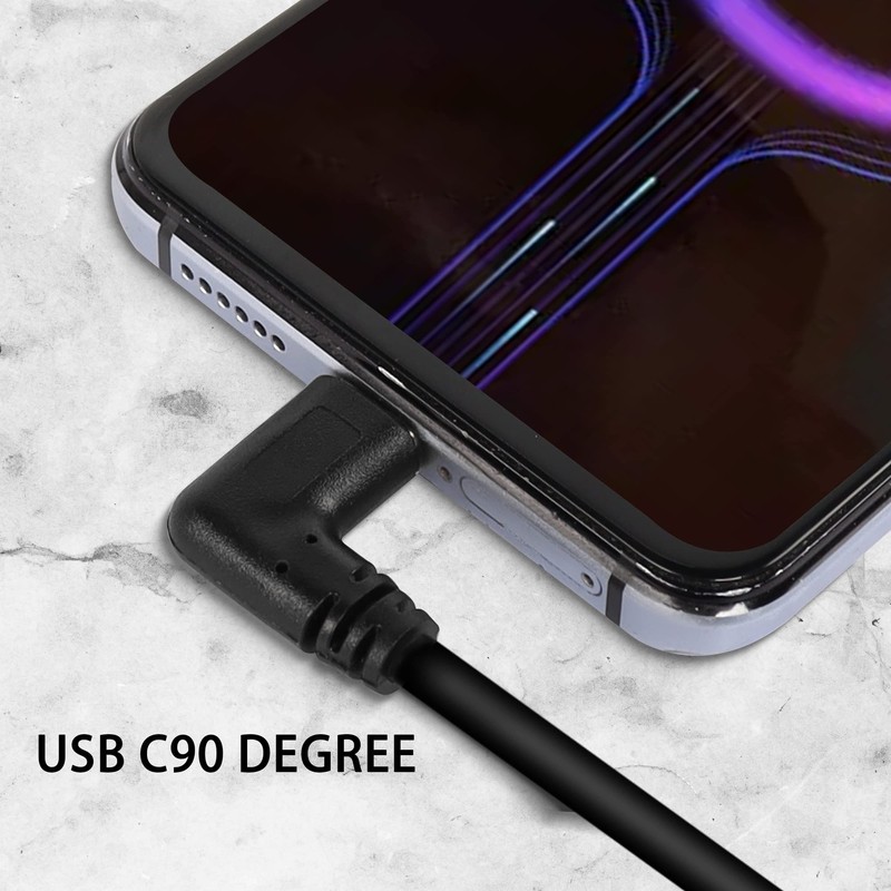 GELRHONR Gold Plated Short Left Angle USB Type C Cable,