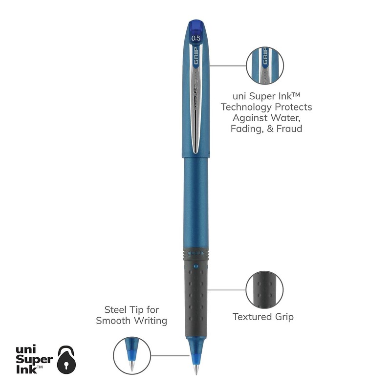 uni-ball 60705 Grip Roller Ball Pen Blue Ink Micro Dozen