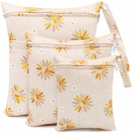 FenFang Nappy Bag, Wet Bags, Pack of 3 Wetbag, Cloth Nappies Organiser Bags, Changing Bag, Wet Bag, Laundry Bag, Nursery Wet Bag, Wet Bag, Reusable Baby, Yellow flower, Bag organiser