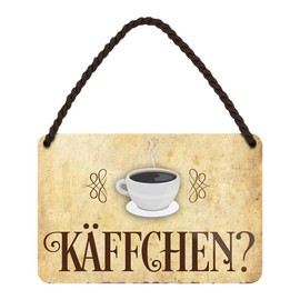 Coffee Tin Sign - Metal Sign with Cord and Suction Cup - Nostalgia Retro Decorative Sign - Kitchen Decoration Favourite Place Cafe Workplace - Great Gift for Coffee Drinkers Coffee Lovers - 18 x 12 cm