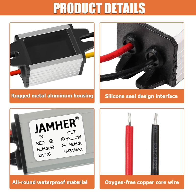 JAMHER 2Pack 12V to 6V DC Buck Converter Waterproof DC