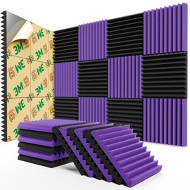12 Pack Sound Proof Foam Panels for Walls,Self-Adhesive Foam Acoustic Panels Sound Absorbing,High Density Quick-Recovery Soundproof Wall Panels 12" X 12" X 1"-Black and Purple