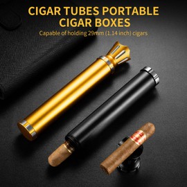Cigar Tube Aluminum Metal Air Tight & Smell-Proof Cigar Case Tube, Cigars Travel Case 3-in-1 Multifunctional with Cigar Holder&Punch (Gold)