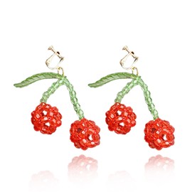 Cherry Earrings for Women Red Cherry Beaded Earrings Dangle Comfortable Cherry Ear Cuff Non Pierceing Summer Statement Jewelry Gifts