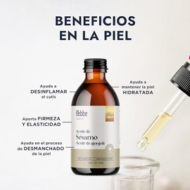 HEBBE - Aceite de Ajonjolí 250 ml | Desinflama el Cutis | Aporta Firmeza y Elasticidad | Mantiene la Piel Hidratada | Ayuda en el Desmanchado de la Piel | Contenido 250 ml