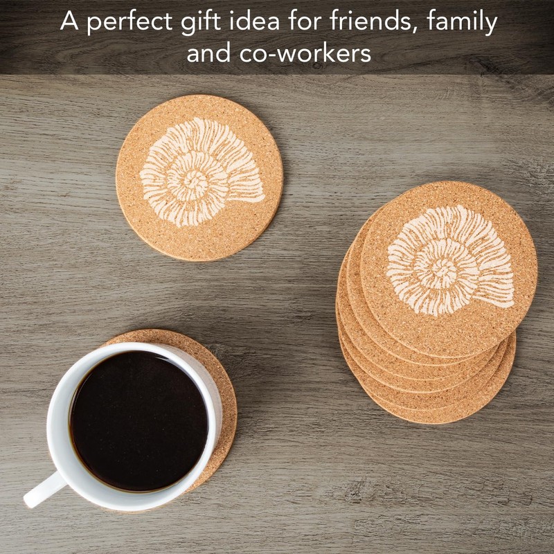 Thirstystone Seashells 8-Pack Thick Natural Cork Coasters Manufactured in The