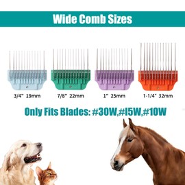 Dog Animal Stainless Steel Wide Clipper Attachment Guard comb Set for A5 Series | Snap-On/Off Design Combs,Only Fir for 10W/15W/30W Wide Blade (Large 4-Piece)