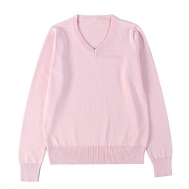Ailiyumo Women's V-Neck Sweater Student Uniform Knit, Long Sleeve, Cotton, Plain, Loose, High School Students, Pink