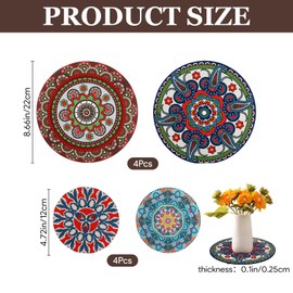 8 Pcs Boho Plant Pot Mat Plant Saucers for Indoors 2 Size 8.66" 4.72" Rubber Coaster Floor Protectors for Potted Plants Absorbent Non Slip Round Pad Gardening Indoor Outdoor Flower Protector Light